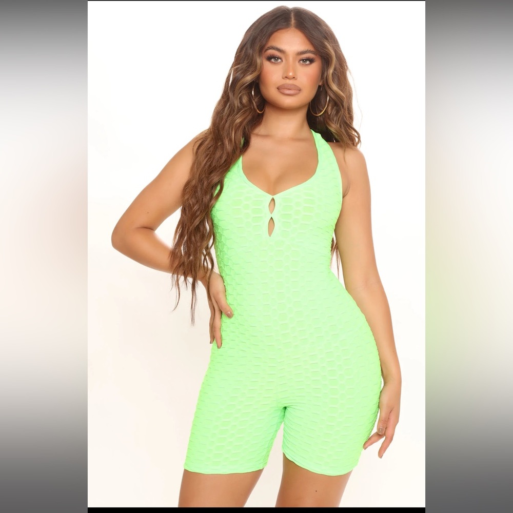 What A Feeling Honeycomb Romper - Neon Green